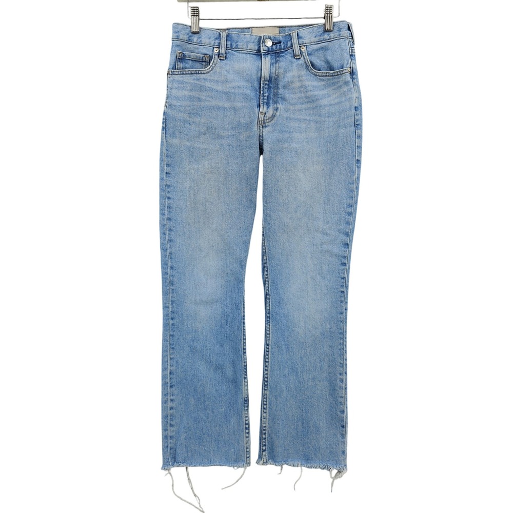 Everlane Womens Minimalist Boho High Rise Kick Crop Jeans 28 Light Blue Raw Hem